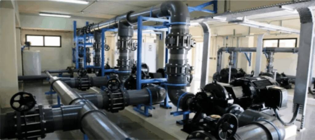Qassim Academy's wastewater treatment facility, with advanced systems and lighting.