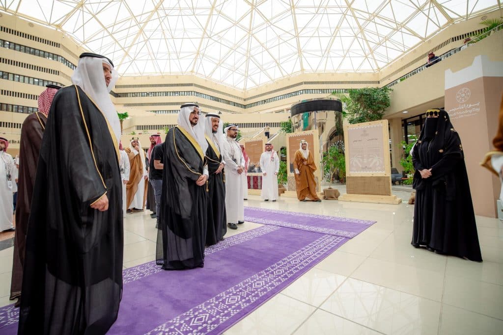 Participants in Qassim University's Badina Day Exhibition celebrate Foundation Day in a distinctive academic atmosphere.