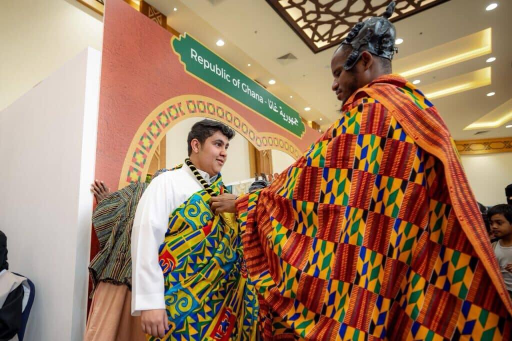 Cultural event at the Port of the Republic of Ghana at Qassim University to promote international understanding.