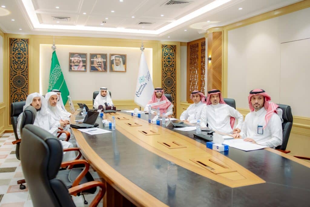 An academic meeting at Qassim University in Saudi Arabia. Saudis discuss official documents draft.